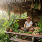 Traditional Filipino medicine healer using herbal plants in the Philippines.