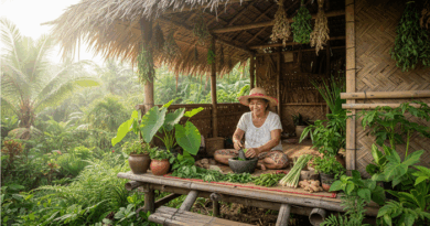 Traditional Filipino medicine healer using herbal plants in the Philippines.